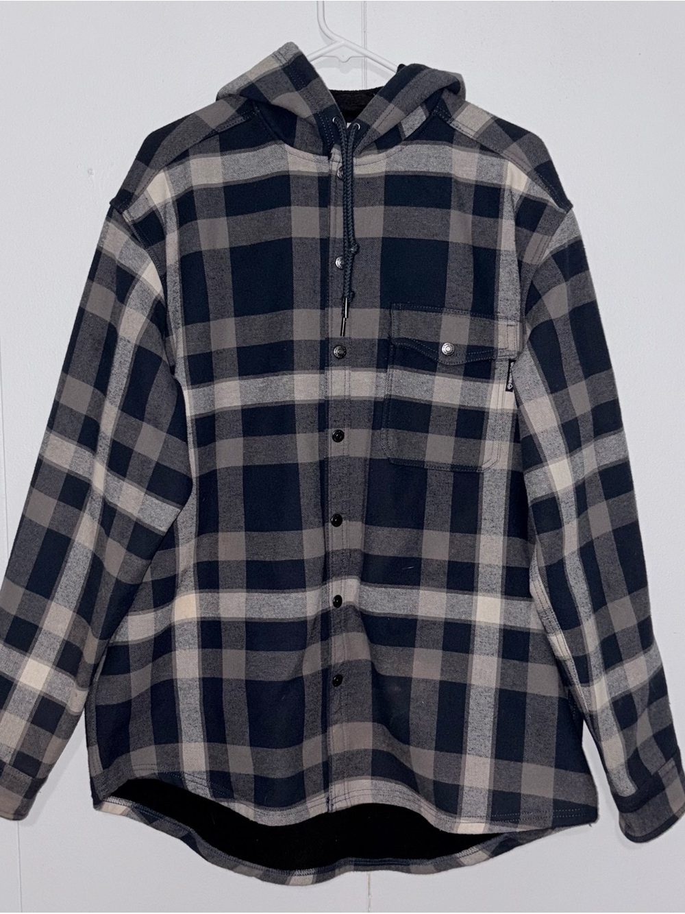 Wolverine Men’s XL Navy Plaid Hooded Flannel Shirt Jacket Fleece Lined Workwear
